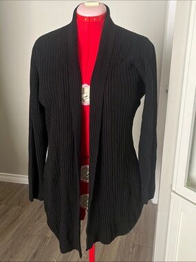 Black Ribbed Open-Front Cardigan